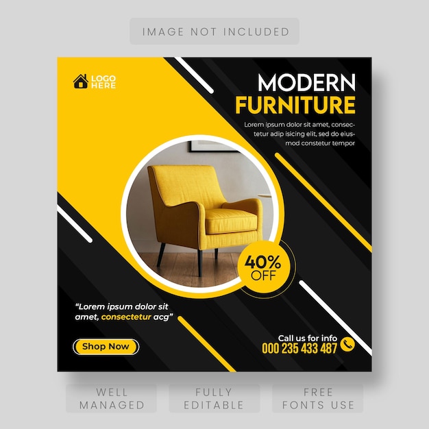 Furniture sale social media and instagram post template web banner or flyer