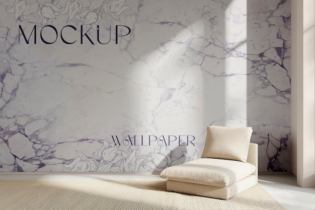 PSD furniture with artistic wallpaper design mockup