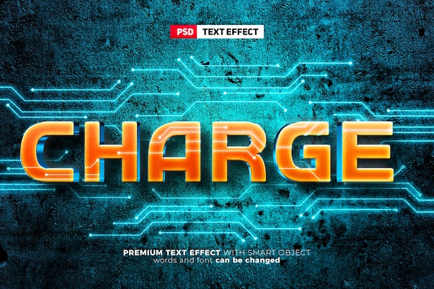 Future charge light glow 3d editable text effect wall logo mockup