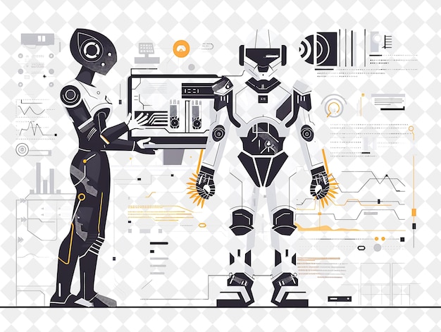 PSD futuristic ai engineer with characters designing and develop png people in daily work illustration