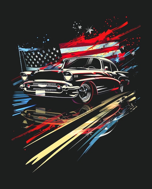 futuristic American flag car t shirt design template