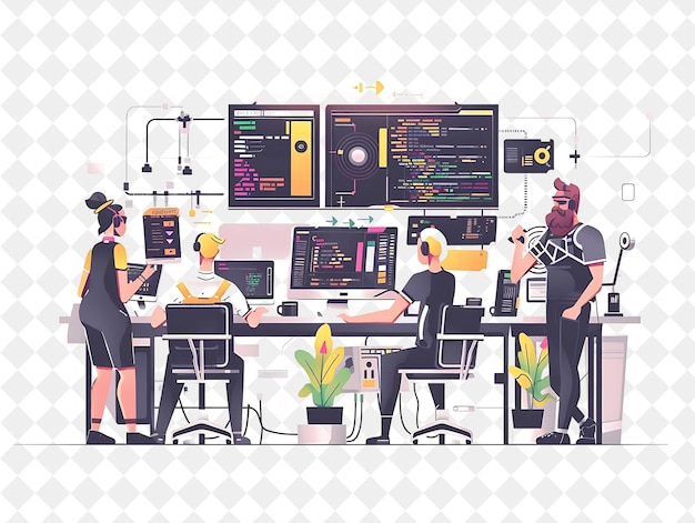 Futuristic App Developer With Characters Coding and Designin PNG People in Daily Work Illustration