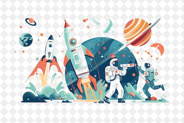 Futuristic Astronaut With Characters Exploring and Researchi PNG People in Daily Work Illustration