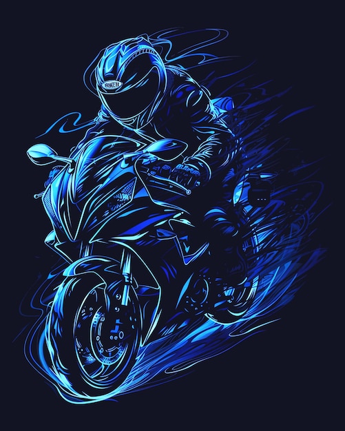 futuristic blue motorcycle poster design template