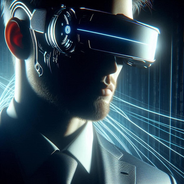 PSD futuristic business man wearing ar vrglasses social media avatar template mockup