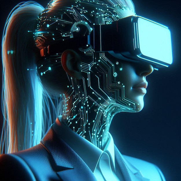 futuristic business woman wearing AR vrglasses Social Media Avatar Template mockup