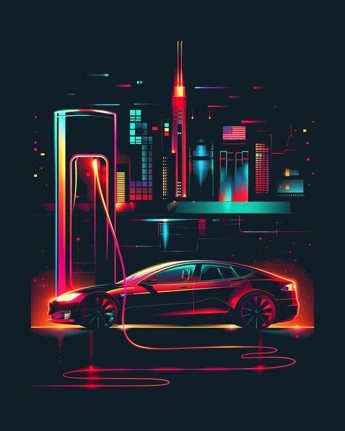 futuristic car with city poster design template