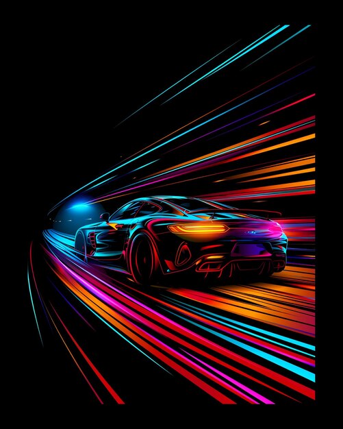 futuristic car with colorful background for poster design