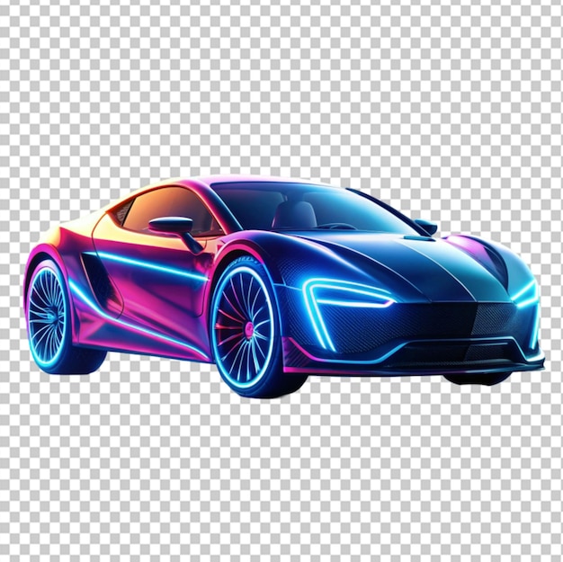 PSD a futuristic car with neon lights on transparent background