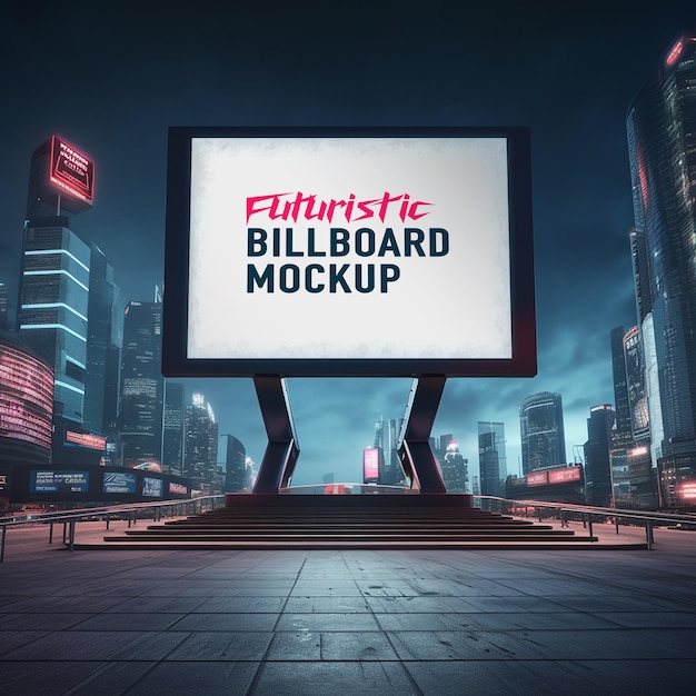 Futuristic city with billboard mockup