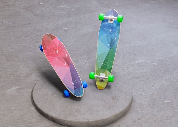 Futuristic colorful skateboards with mock-up