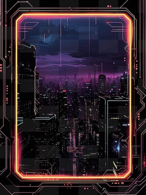 Futuristic Cyberpunk Frame Art With Neon Lights and Futurist Y2K Shape Creative Signboard Decor