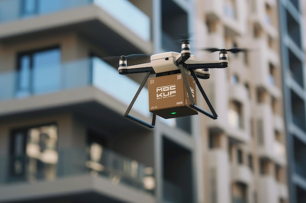 Futuristic delivery robot with parcel mockup