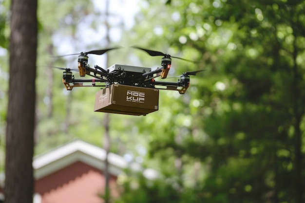 Futuristic delivery robot with parcel mockup