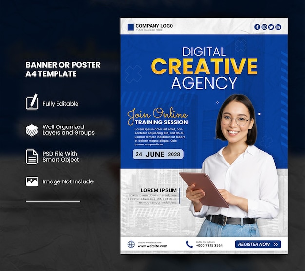 Futuristic Digital Agency Poster A4 or Banner Template