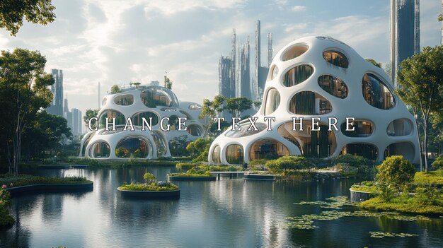 PSD futuristic ecofriendly homes by the water