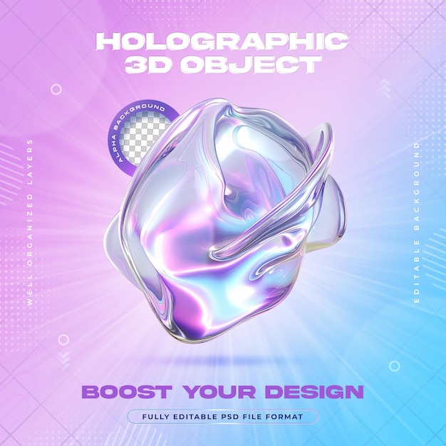 PSD futuristic holographic chrome liquid metal blobs shapes illustration