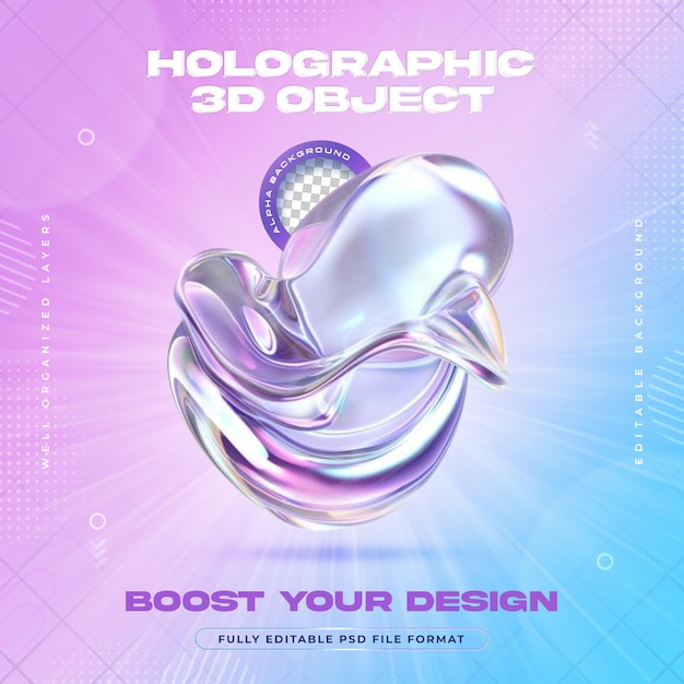 Futuristic Holographic Chrome Liquid Metal Blobs Shapes Illustration