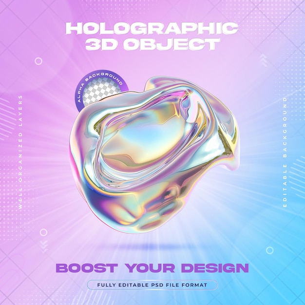 Futuristic Holographic Chrome Liquid Metal Blobs Shapes Illustration