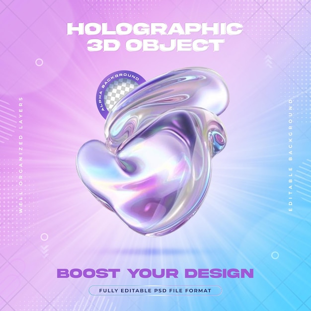 Futuristic Holographic Chrome Liquid Metal Blobs Shapes Illustration