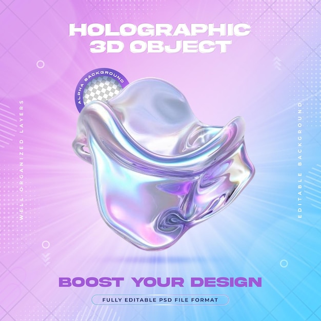 Futuristic Holographic Chrome Liquid Metal Blobs Shapes Illustration