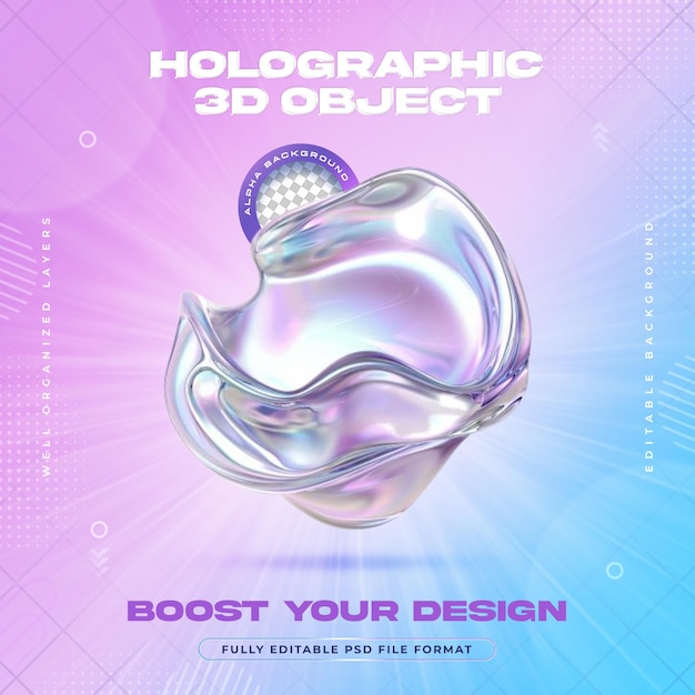 Futuristic Holographic Chrome Liquid Metal Blobs Shapes Illustration