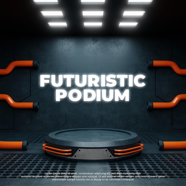 Futuristic metal podium, 3d render