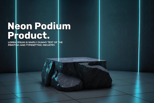 futuristic podium stage display mockup product presentation neon light scene for product dispaly