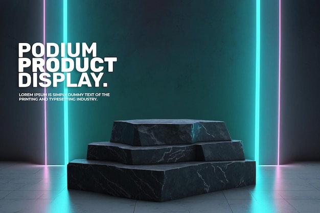 futuristic podium stage display mockup product presentation neon light scene for product dispaly