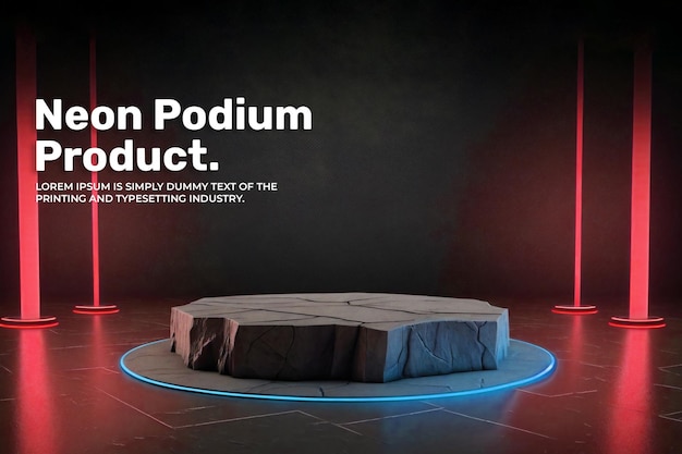 futuristic podium stage display mockup product presentation neon light scene for product dispaly