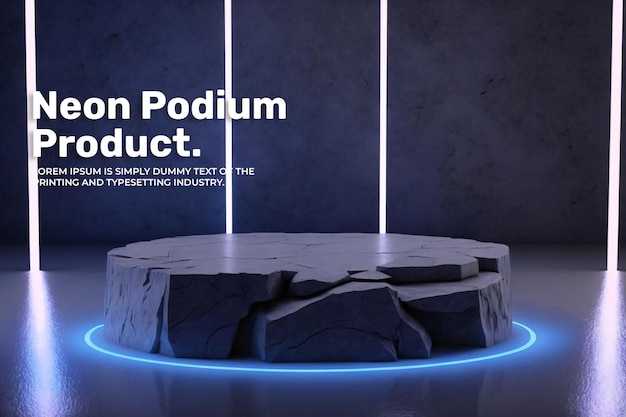 futuristic podium stage display mockup product presentation neon light scene for product dispaly