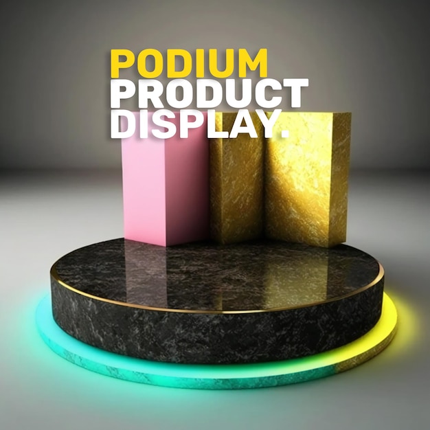 futuristic podium stage display mockup product presentation , neon light scene for product display