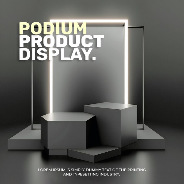 PSD futuristic podium stage display mockup product presentation neon light scene for product display