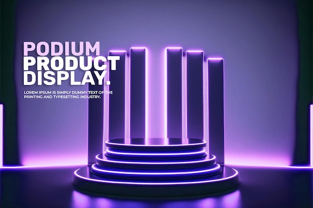 futuristic podium stage display mockup product presentation neon light scene for product display