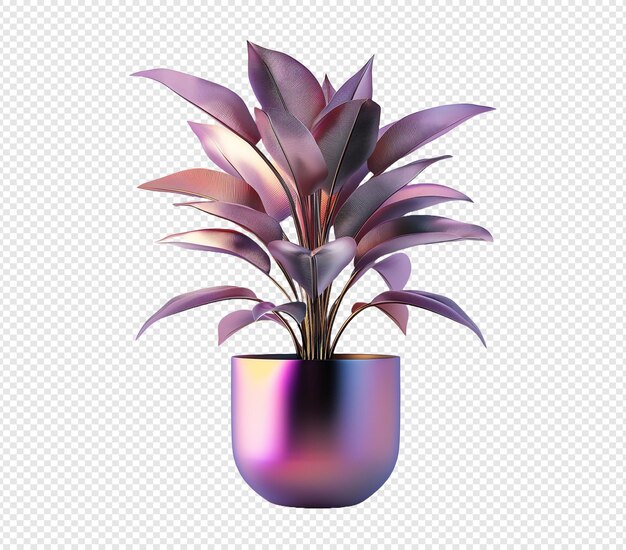 PSD futuristic potted plant with metallic leaves highresolution botanical art