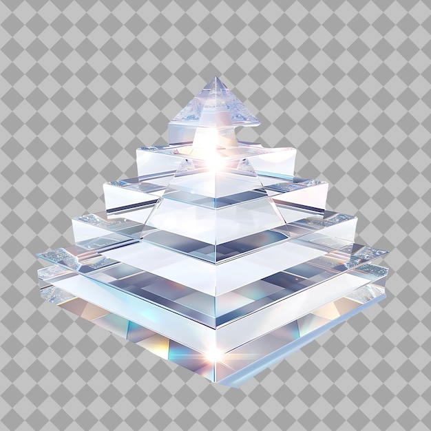 PSD futuristic pyramid podium made of clear crystal with a radia png object on clean background