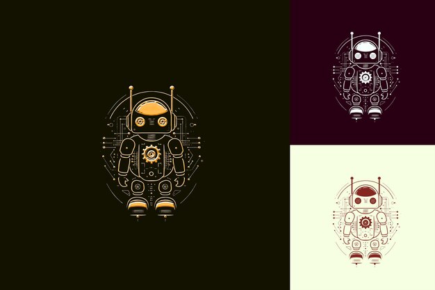 Futuristic Robot Mascot Logo With a Gear and Circuit Board D Cute Abstract Vector Designs