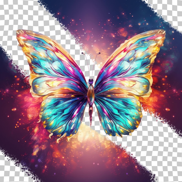 PSD futuristic shiny butterfly illustrated colorfully transparent background