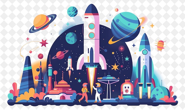 Futuristic Space Explorer With Characters Exploring and Stud PNG People in Daily Work Illustration