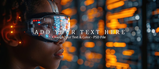 PSD futuristic technology and innovation a young woman wearing augmented reality goggles