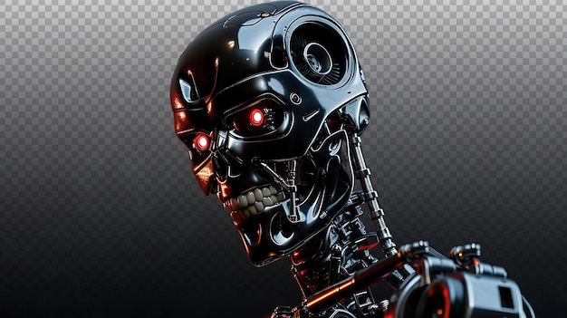 Futuristic Terminator Endoskeleton Against Dark Background