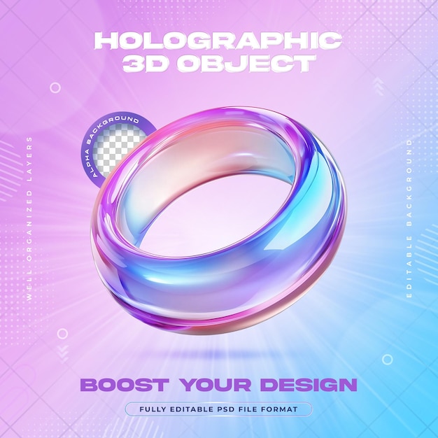 Futuristic Vibrant Holographic Iridescent Ring Shapes Illustration