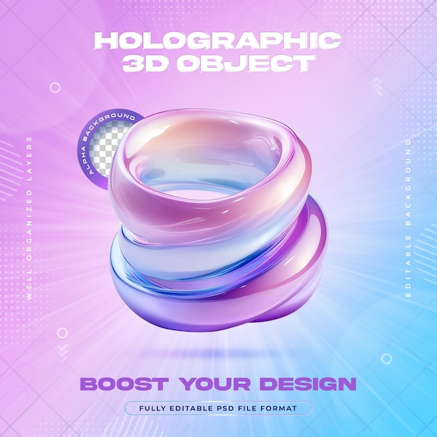 Futuristic Vibrant Holographic Iridescent Spring Coil Shapes Illustration