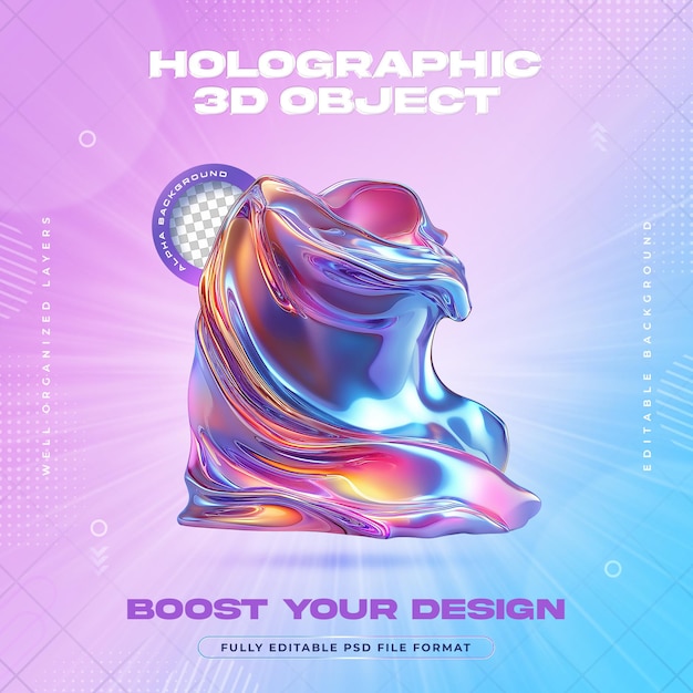 PSD futuristic vibrant holographic liquid metal blobs shapes illustration