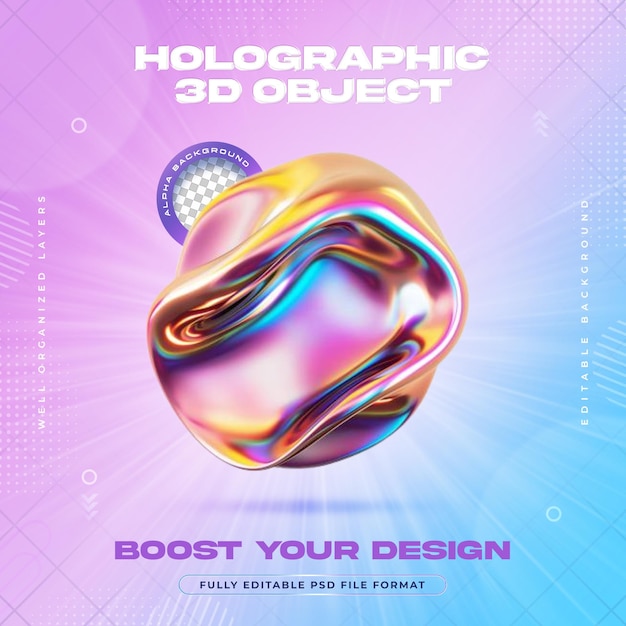 Futuristic Vibrant Holographic Liquid Metal Blobs Shapes Illustration