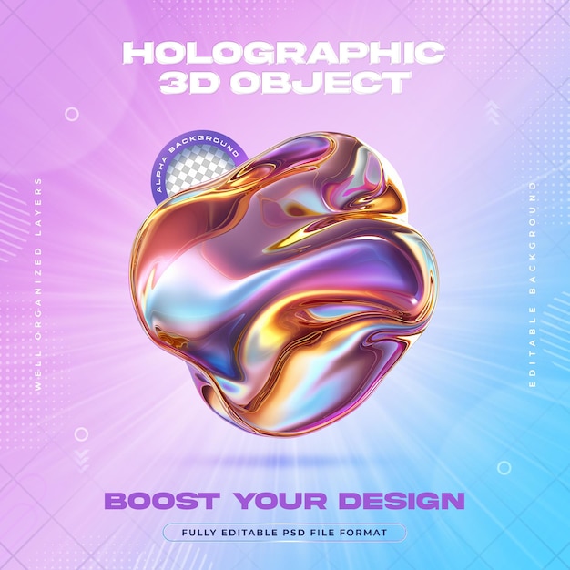 Futuristic Vibrant Holographic Liquid Metal Blobs Shapes Illustration