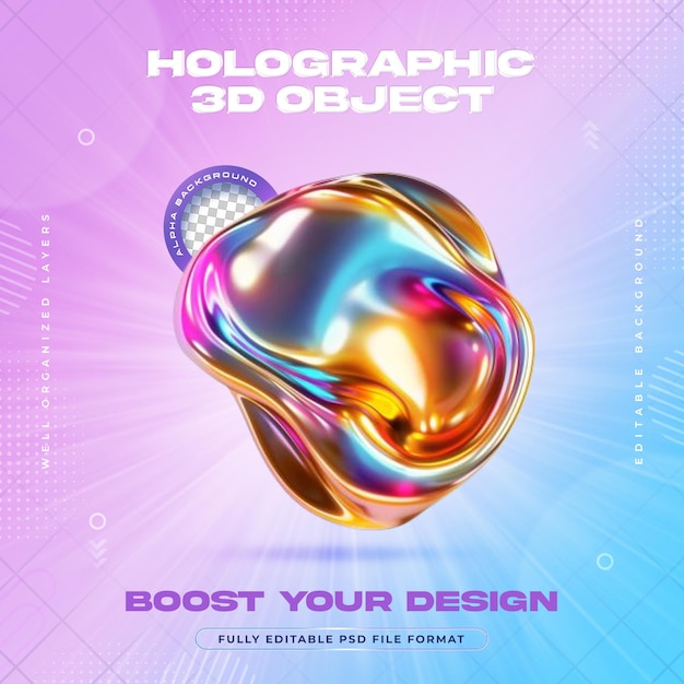 Futuristic Vibrant Holographic Liquid Metal Blobs Shapes Illustration