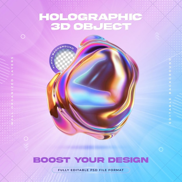 Futuristic Vibrant Holographic Liquid Metal Blobs Shapes Illustration