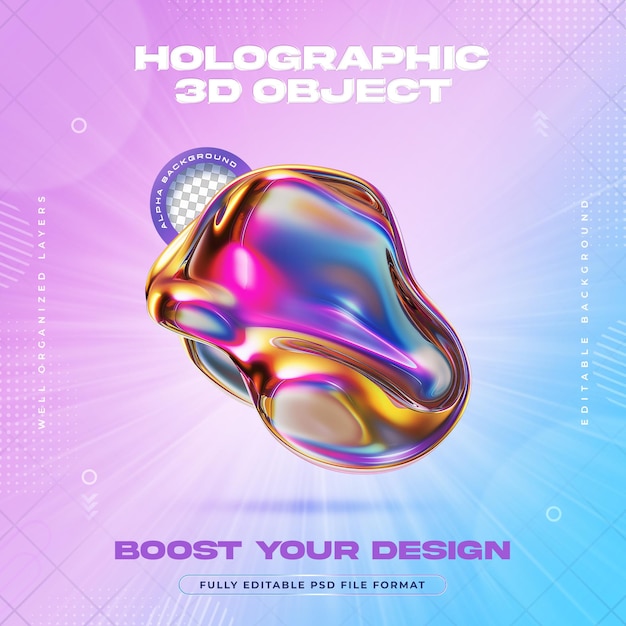 Futuristic Vibrant Holographic Liquid Metal Blobs Shapes Illustration