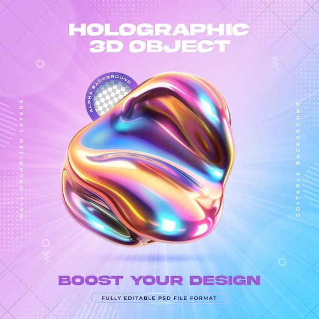 Futuristic Vibrant Holographic Liquid Metal Blobs Shapes Illustration